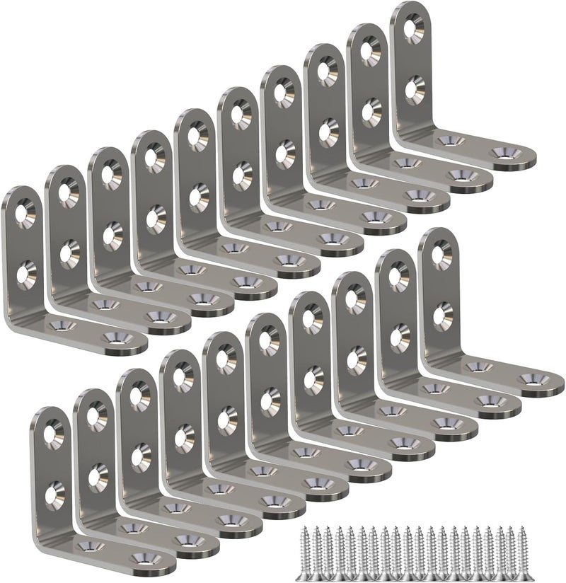 Aufuga 20 pcs Corner Braces, L Bracket, Corner Bracket,Stainless Steel Brackets,Small Angle Brackets, Metal Brace for Wood (Silver_1.5x1.5x0.6inch, 20pcs) - Image 1